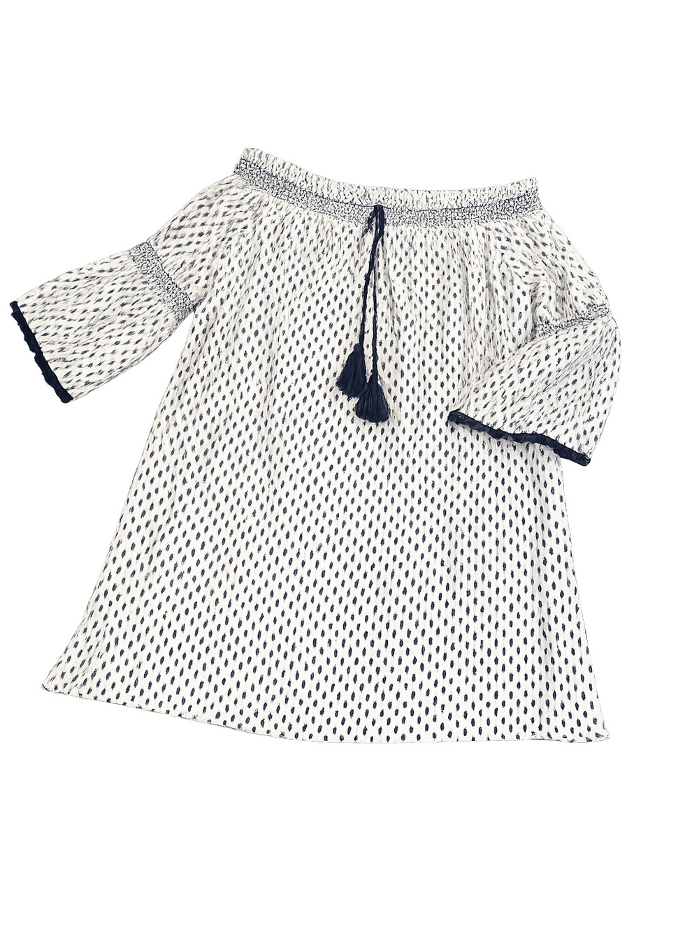NWT Tommy Bahama Canyon Sky Off Shoulder Tassel Dress White Navy Size M